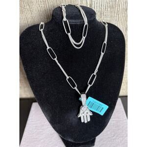 1.83c Moissanite Hamsa, PaperClip Chain&Bracelet -925 Silver